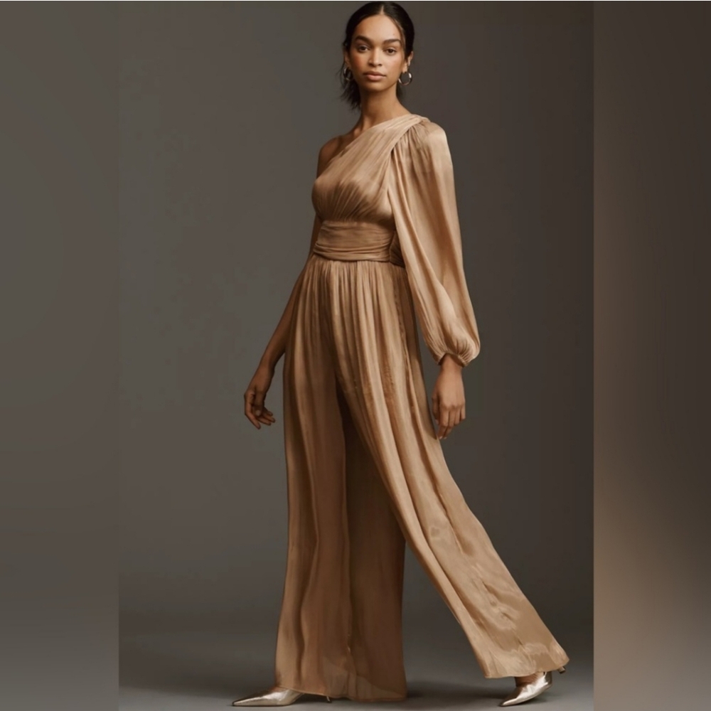 Anthropologie One-Shoulder Metallic Jumpsuit Size 4 NWT